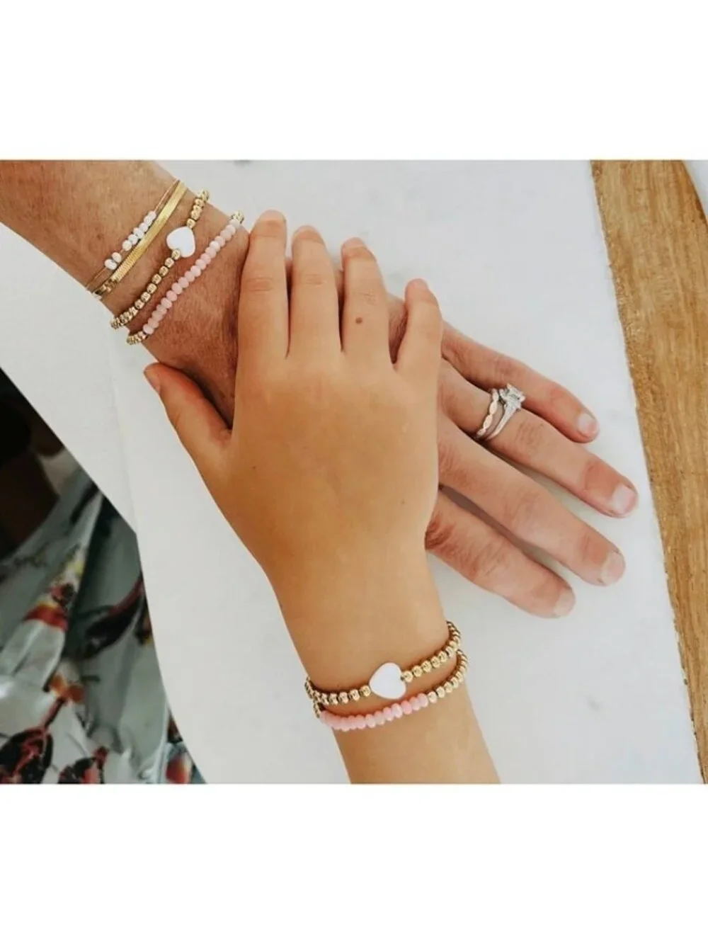 Pink Opal Bracelet Set Waterproof Gold Bracelets Mama & Mini Sizes